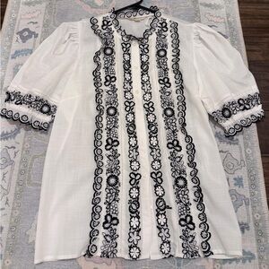 Boden Embroidered Ruffle Button-Up Blouse